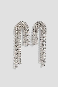 Ardene Asymmetrical Rhinestone Strand Earrings in Silver | Stainless Steel