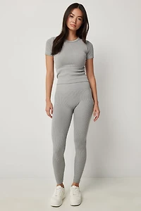 Ardene Seamless Ribbed Leggings in Grey | Size Small | Polyester/Nylon/Elastane | Eco-Conscious