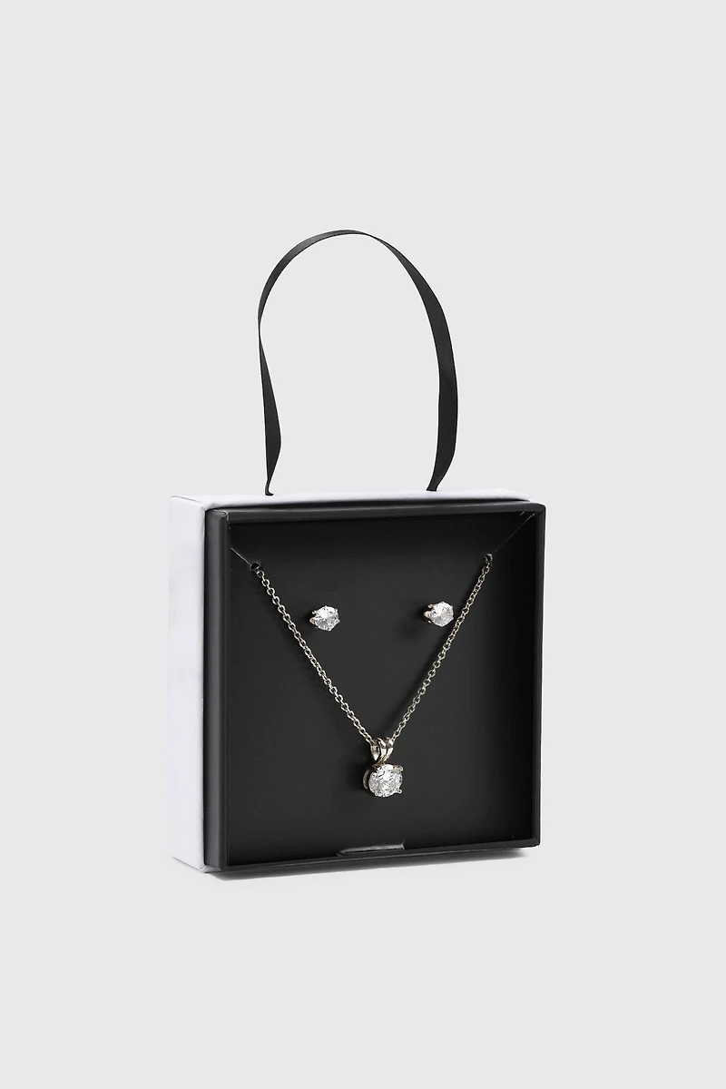 Ardene Solitaire Jewelry Gift Set in Silver | Stainless Steel
