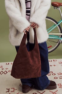 Ardene Faux Suede Shoulder Bag in Brown | Polyester/Faux Suede