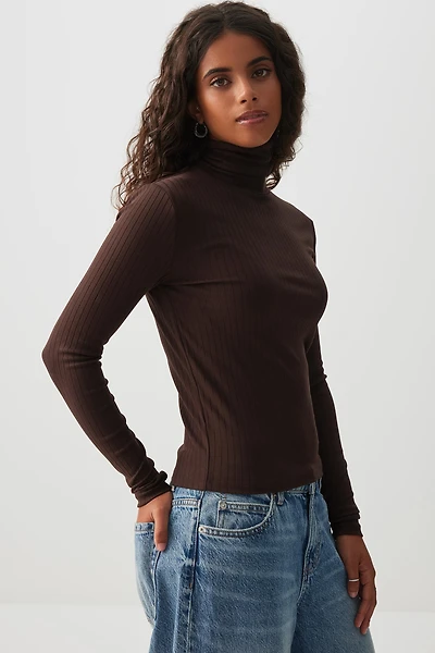 Ardene Super Soft Rib Turtleneck Top in | Size | Polyester/Elastane