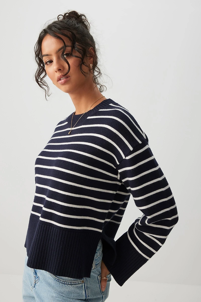 Ardene Short Boxy Sweater in Dark Blue | Size | Polyester/Nylon/Viscose