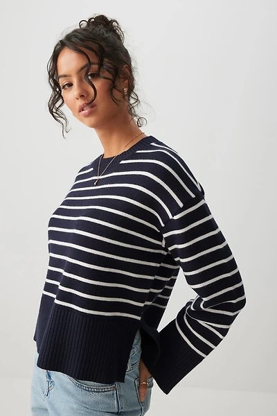 Ardene Short Boxy Sweater in Dark Blue | Size | Polyester/Nylon/Viscose