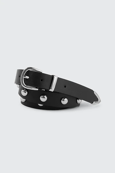 Ardene Studded Belt with Metal Tip in | Size | Faux Leather