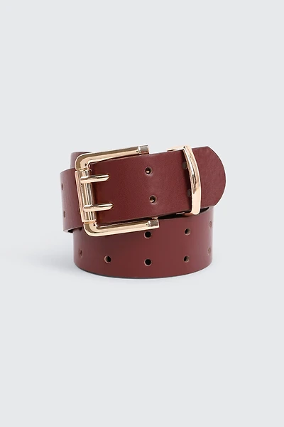 Ardene Wide Faux Leather Belt in Burgundy | Size