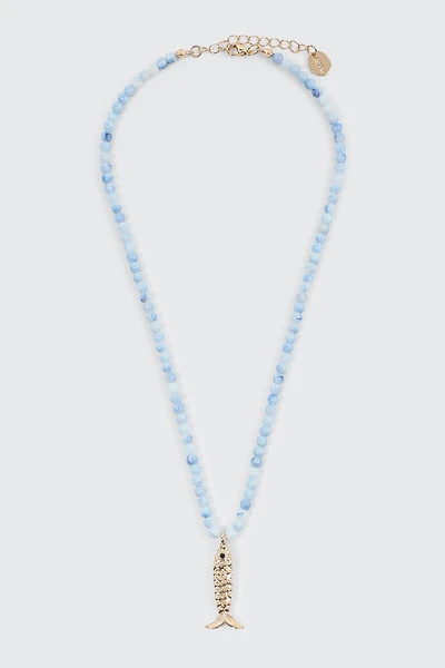 Ardene Beaded Fish Pendant Necklace in Gold
