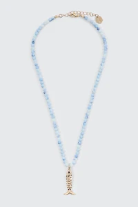 Ardene Beaded Fish Pendant Necklace in Gold
