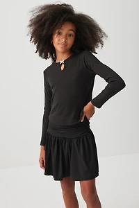 Ardene Kids Pointelle Long Sleeve Top with Bow Detail in | Size | Polyester/Cotton/Elastane