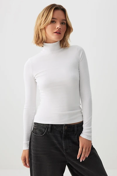 Ardene Rib Turtleneck Sweater in White | Size | Cotton/Elastane