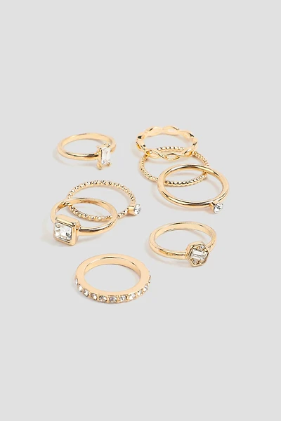 Ardene 8-Pack Thin Rings with Stone Embellishment in Gold | Size