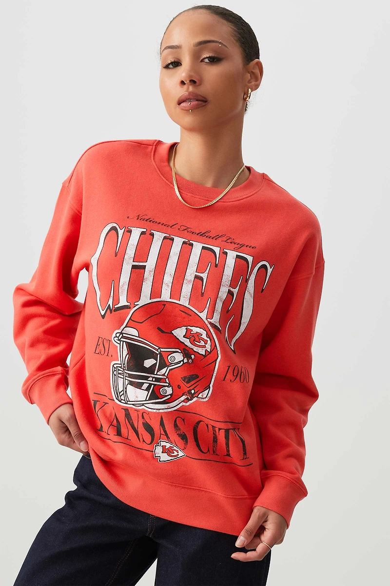 Ardene Oversized Chiefs Sweatshirt in Red | Size | Polyester/Cotton | Fleece-Lined