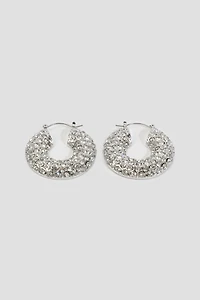 Ardene Thick Rhinestone Hoop Earrings in Silver | Stainless Steel