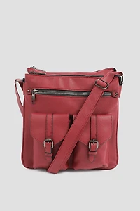 Ardene Multi Pocket Crossbody Bag in Red | Faux Leather/Polyester