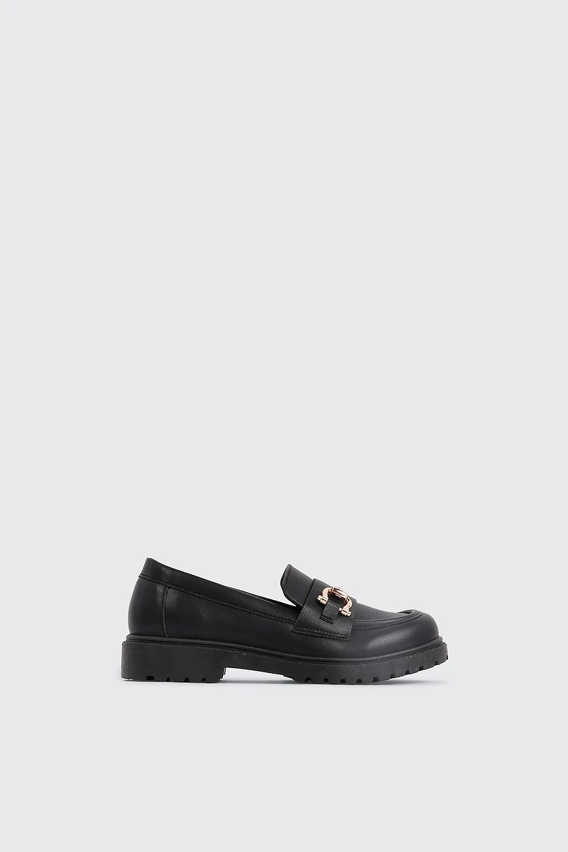 Ardene Kids Loafers with Metal Ornament Detail in Black | Size | Faux Leather