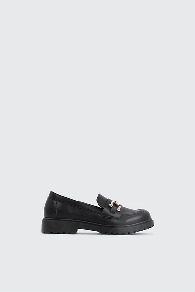 Ardene Kids Loafers with Metal Ornament Detail in Black | Size | Faux Leather