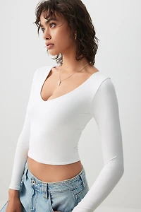 T-shirt col V à manches longues Contour