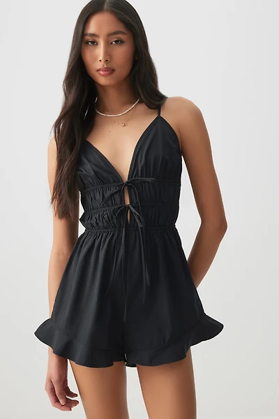 Ardene Ruffle Hem Front Tie Romper in | Size | Polyester/Cotton