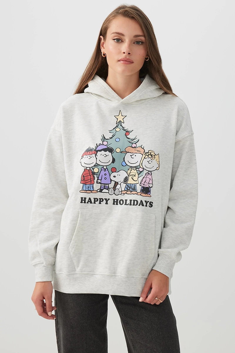 Ardene Holiday Snoopy Hoodie in Light Grey | Size | Polyester/Cotton | Fleece-Lined