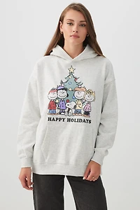Ardene Holiday Snoopy Hoodie in Light Grey | Size | Polyester/Cotton | Fleece-Lined