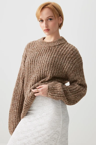 Ardene Chunky Rib Crew Neck Sweater in Beige | Size | Polyester