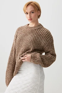 Ardene Chunky Rib Crew Neck Sweater in Beige | Size | Polyester