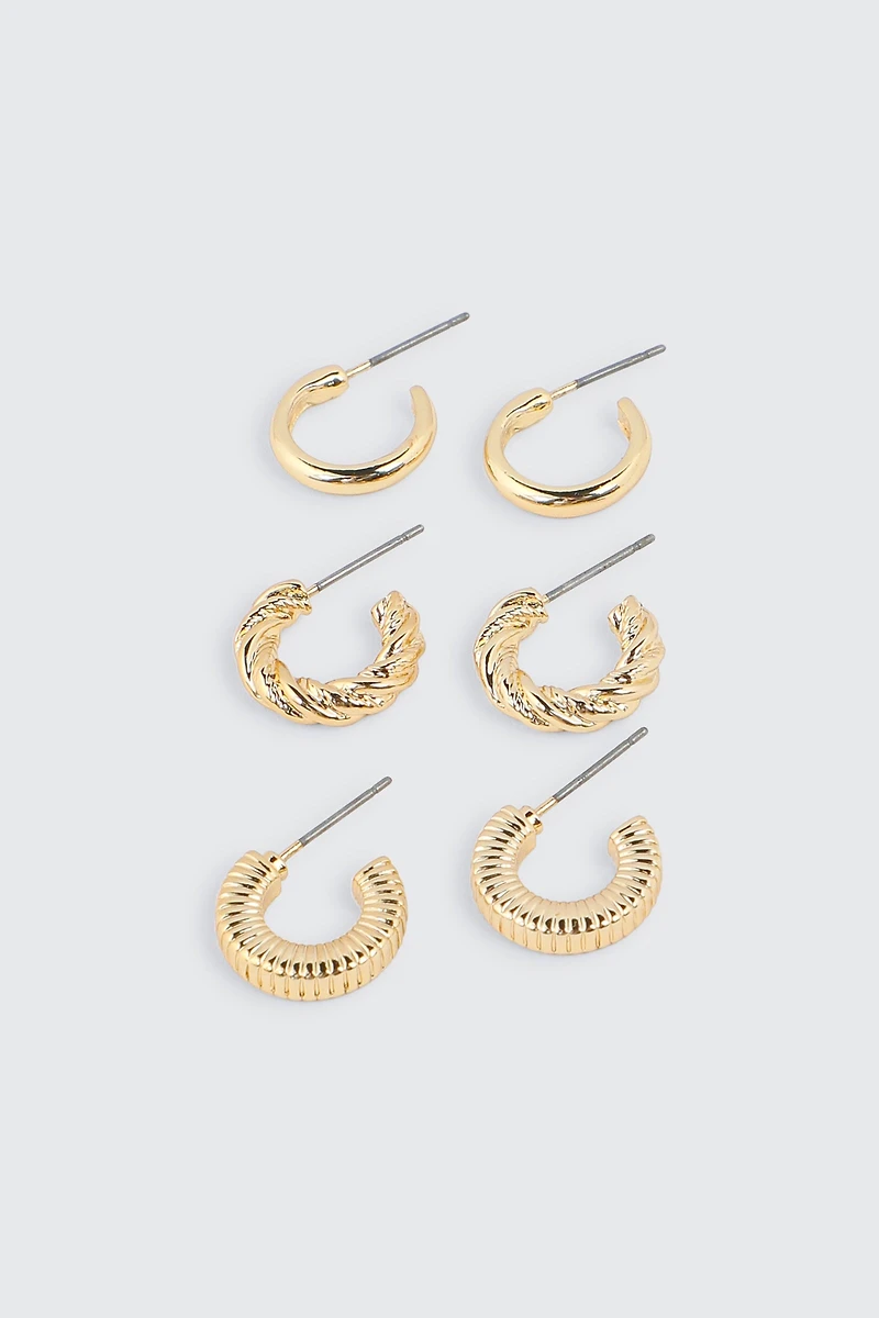 Ardene 3-Pack 14K Plated Hoop Earrings in Gold | Stainless Steel