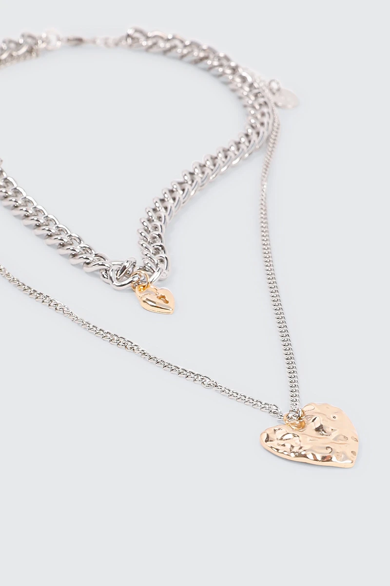 Collier 2 rangs à pendentifs cœurs