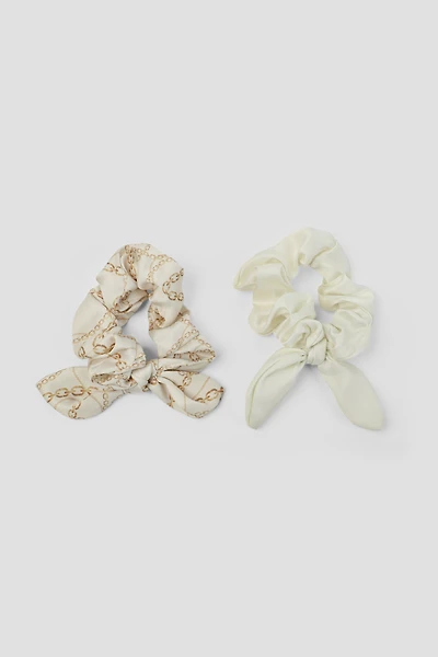Ardene 2-Pack Bow Scrunchies in Beige