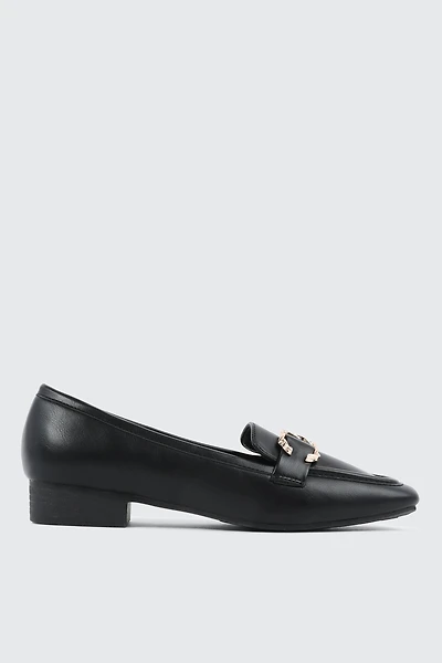 Ardene Faux Leather Square Toe Loafers in Black | Size