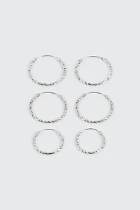 Ardene 3-Pack 14K White Gold Plated Hoop Earrings in Silver