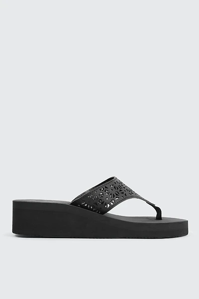 Ardene Floral Cutout Wedge Flip-Flops Sandals in | Size | Eco-Conscious