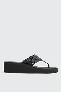 Ardene Floral Cutout Wedge Flip-Flops Sandals in | Size | Eco-Conscious