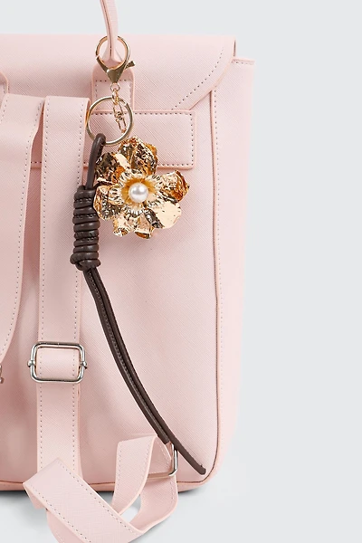 Ardene Flower Charm Keychain in Gold | Faux Leather