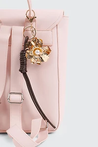 Ardene Flower Charm Keychain in Gold | Faux Leather