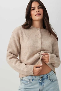 Ardene Fuzzy Knit Cardigan in Beige | Size Small | Polyester
