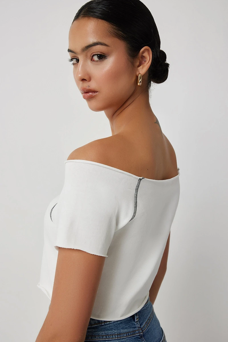 Ardene Ultra Crop Boxy T-Shirt in White | Size Large | 100% Cotton