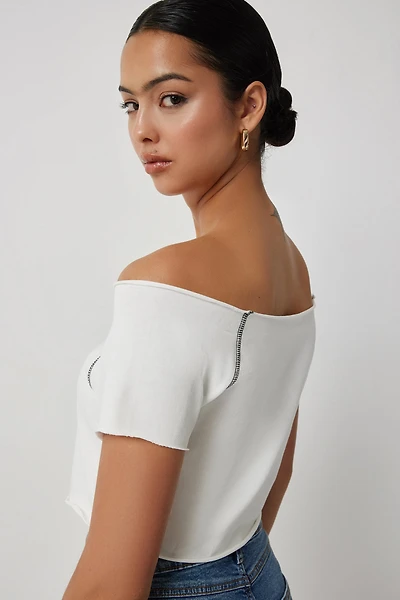 Ardene Ultra Crop Boxy T-Shirt in White | Size Large | 100% Cotton