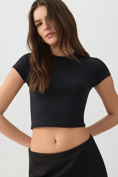 Ardene Basic Crop Cap Sleeve T-Shirt in | Size 2XS | Cotton/Elastane