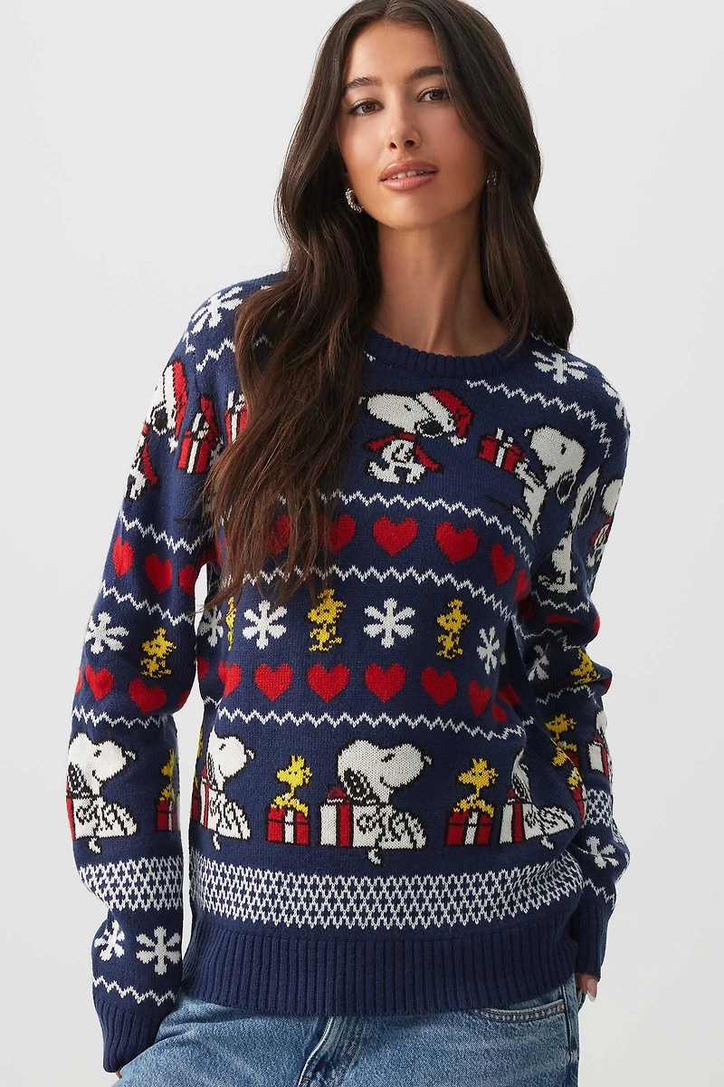 Ardene Snoopy Ugly Christmas Sweater in Dark Blue | Size | 100% Acrylic