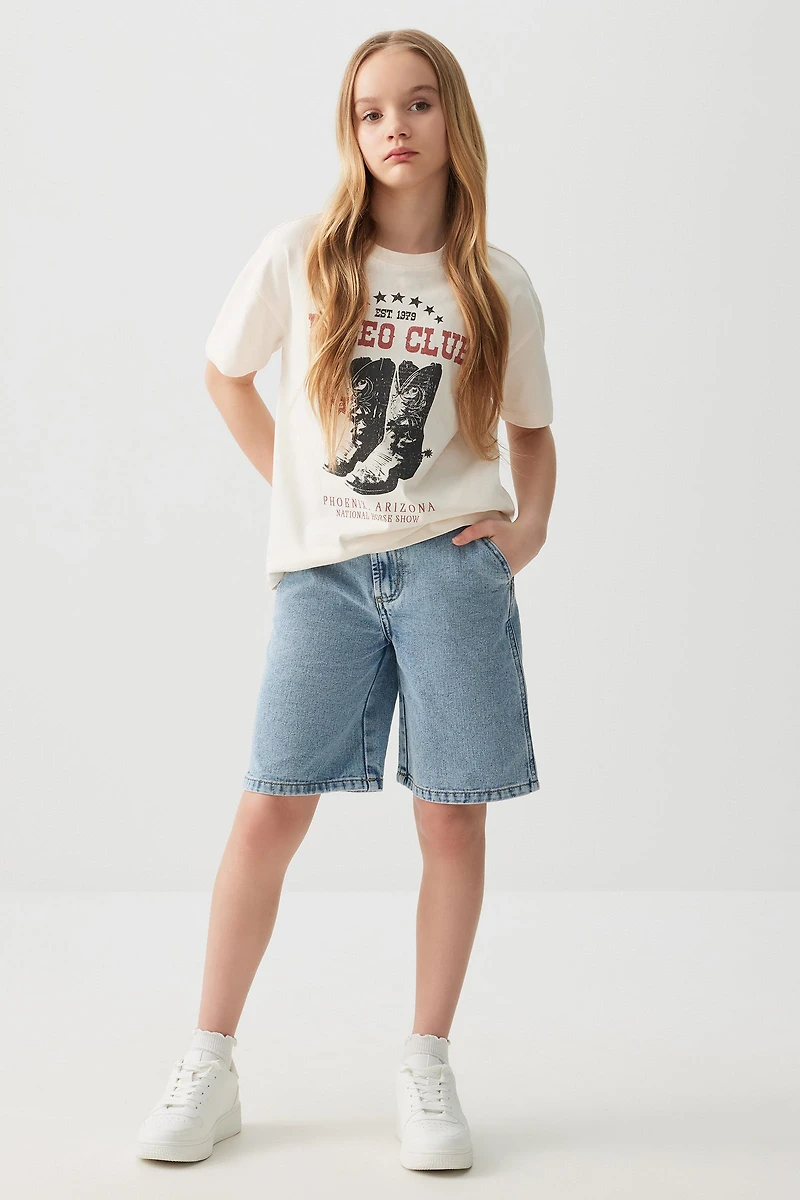 Ardene Kids Carpenter Denim Bermuda Shorts in Light Blue | Size | Polyester/Rayon/Cotton