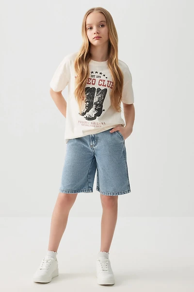 Ardene Kids Carpenter Denim Bermuda Shorts in Light Blue | Size | Polyester/Rayon/Cotton
