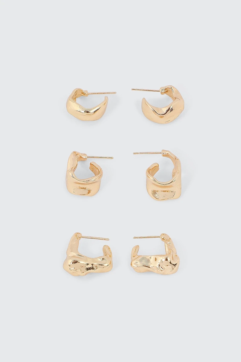 Ardene 3-Pack Irregular Hoops in Gold | Stainless Steel