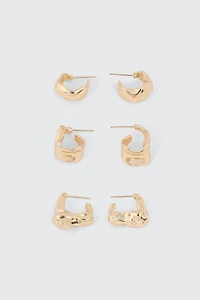 Ardene 3-Pack Irregular Hoops in Gold | Stainless Steel