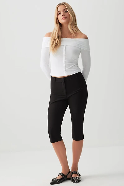Ardene Side Slit High Rise Capris in Black | Size | Polyester/Rayon/Spandex