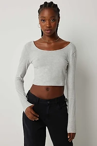 Ardene Basic Ultra Crop Scoop Neck T-Shirt in Light Grey | Size Large | Cotton/Elastane | Eco-Conscious