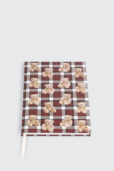 Ardene Teddy Bear Print Notebook in Burgundy