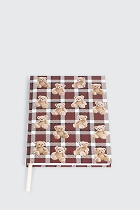 Ardene Teddy Bear Print Notebook in Burgundy