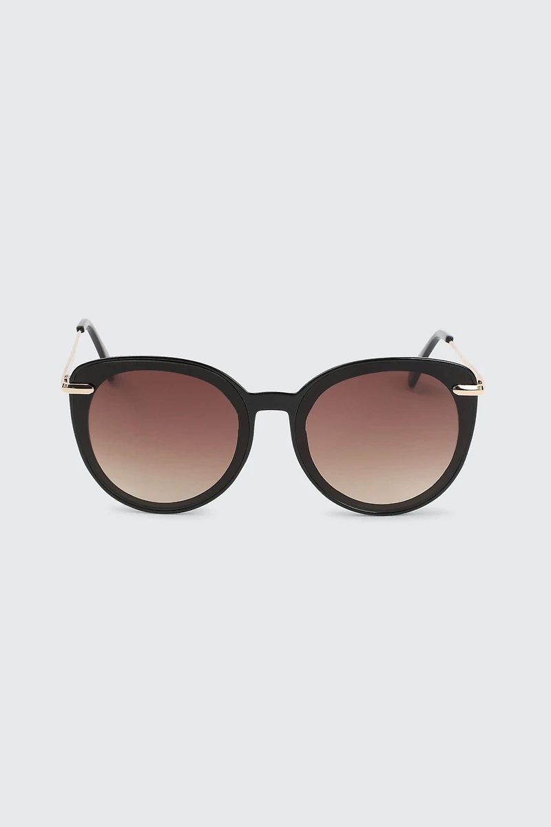 Ardene Round Sunglasses with Metal Temples in Black