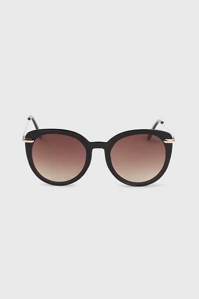 Ardene Round Sunglasses with Metal Temples in Black