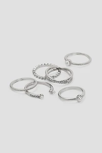 Ardene 6-Pack of Pearl & Stone Rings in Silver | Size